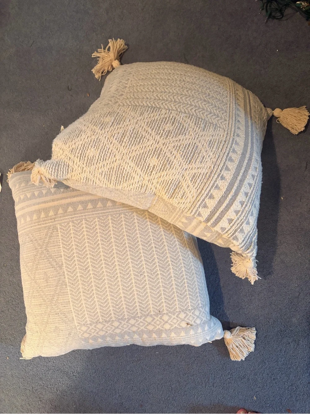 Textured Tassel Throw Pillows - Neutral Cream